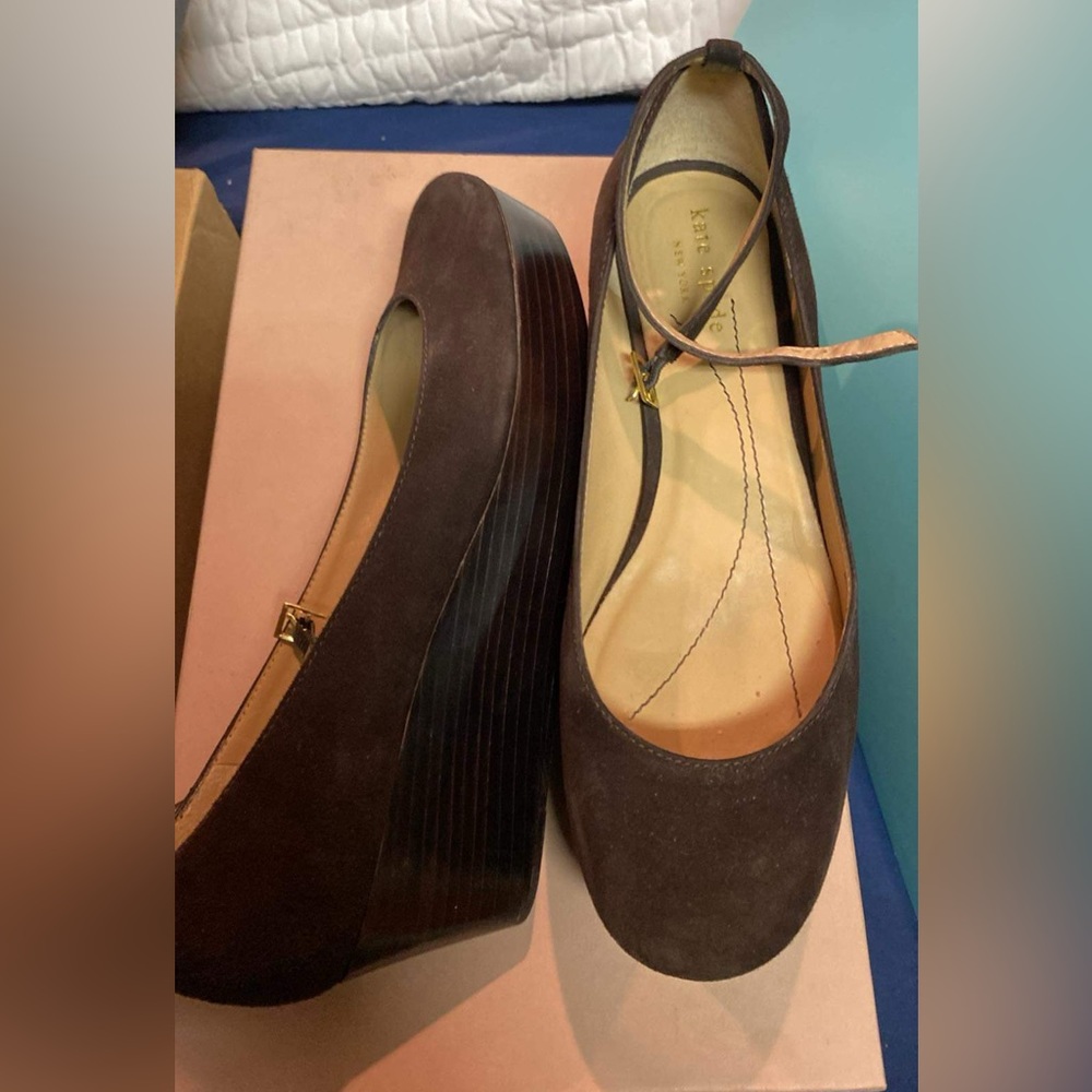 Used Kate spade abigail platform mary jane wedge in brown size 7